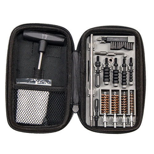 Avec le Tipton Compact Pistol Cleaning Kit, nettoie facilement plusieurs calibres (.22-.45) dans un étui semi-rigide, idéal pour le voyage ou le rangement.