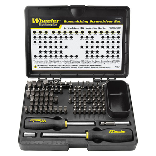 Le set de tournevis Wheeler de 89 pièces est essentiel pour tout armurier, avec des embouts adaptés à toutes les armes et des outils pratiques à portée de main.