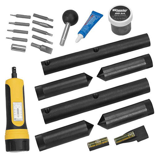 Le kit de montage de lunette Wheeler comprend des barres d'alignement et de lapping de 1" et 30mm, parfait pour un montage précis et fiable.
