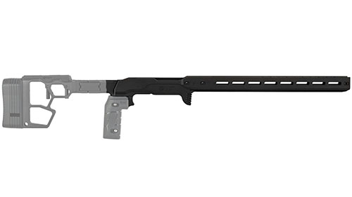 Le châssis MDT ACC Premier Gen2 offre une plateforme solide, un rail ARCA intégré pour accessoires, et une installation facile pour une précision optimale.