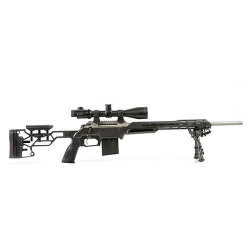 Le kit MDT ESS Chassis System pour Howa 1500 offre ergonomie ultime, crosse ajustable, grip AR et système de lit V-block pour une base solide.