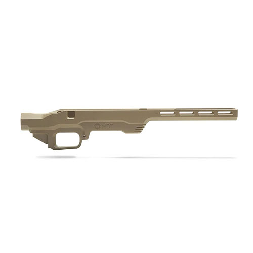 Le châssis MDT LSS Gen 2 est léger, compact, et offre précision et ergonomie. Compatible avec les crosse AR et les chargeurs AICS, idéal pour les carabines courtes.