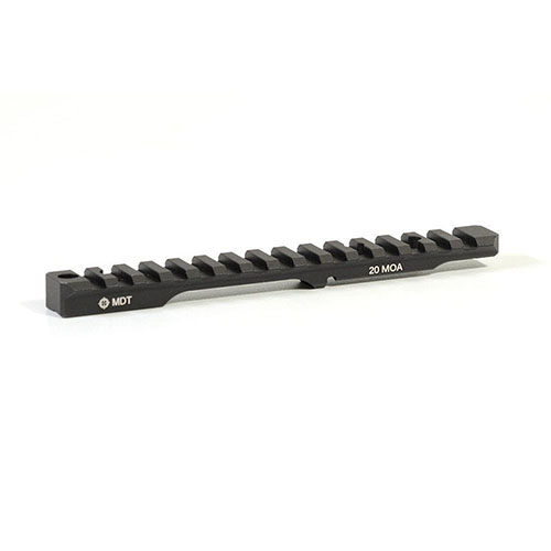 Les rails Picatinny MDT en aluminium 6061-T6 sont durables, avec un inclinaison de 20 MOA pour un réglage d'élévation facile et une installation flush sur le récepteur.