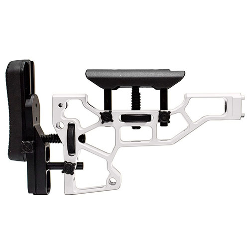 Le MDT Skeleton Rifle Stock offre un ajustement sans outil pour un confort optimal, avec des réglages horizontaux, verticaux et d'inclinaison pour s'adapter à ta position de tir.