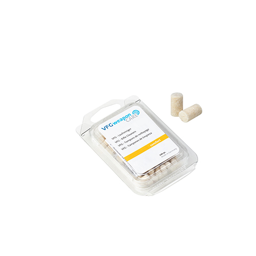 Les nettoyants de canon VFG COMFORT sont parfaits pour un nettoyage léger ou pour huiler, avec 100 pièces adaptées aux calibres 4-4,5mm.