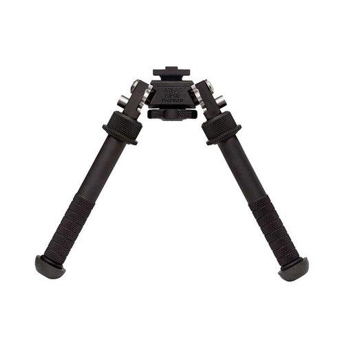 Le bipied ATLAS V8 en aluminium léger offre des pieds en caoutchouc, des jambes réglables de 5" à 9", et un ajustement de 180° pour un tir stable.
