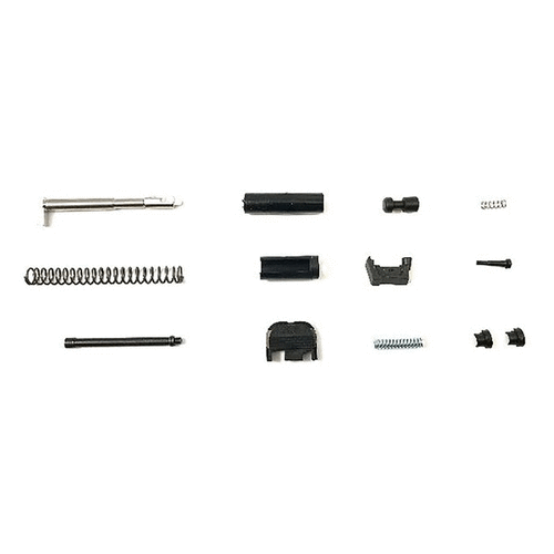 Le kit de finition de glissière Shadow Gunworks contient tout pour améliorer ou construire ta glissière Gen 3 Glock 9mm, incluant des pièces de haute qualité.