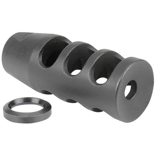 Le frein de bouche AR-15 réduit significativement le relevé de bouche grâce à son design à trois chambres, en acier outil, avec un filetage 1/2-28 pour les 5.56/.223.