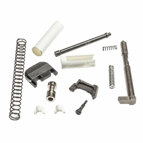 Transforme ton slide Glock en un modèle complet avec ce kit, incluant tous les éléments essentiels comme le striker, LCI extractor et plus, sauf ressort de recul et viseurs.