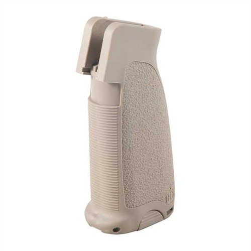 Le grip AR-15 MOD-0 offre un contrôle optimal avec son angle réduit et sa surface texturée, tout en intégrant un compartiment pour ranger des petits objets.