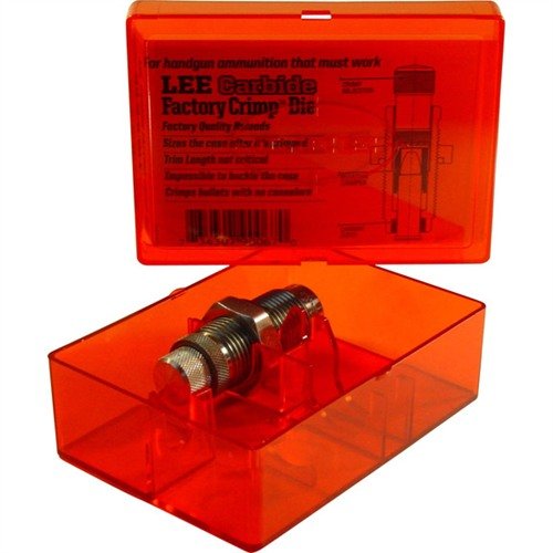 Les PISTOL CARBIDE FACTORY CRIMP DIES de LEE garantissent un chargement fiable et précis, avec un réglage rapide du crimp et sans besoin de lubrifiant.