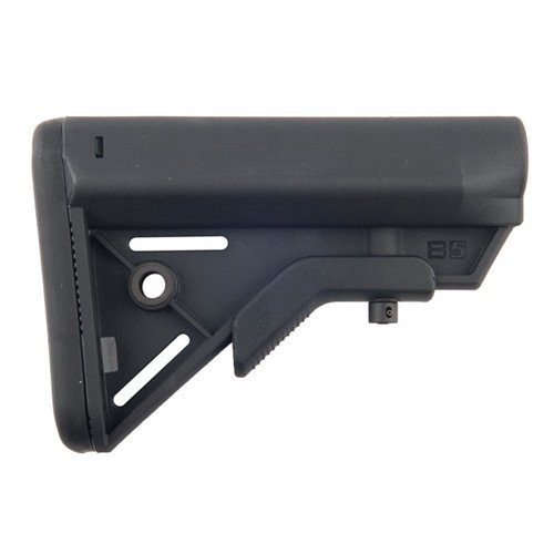 Le B5 Systems Bravo Stock pour AR-15 est léger, compact, avec un bon maintien de la joue, un réglage facile et un pad anti-glisse pour un confort optimal.
