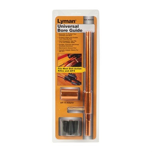 Le Universal Bore Guide de Lyman dirige ton cleaning rod avec précision, protégeant la chambre et le canon, et s'adapte à la plupart des armes à verrou.