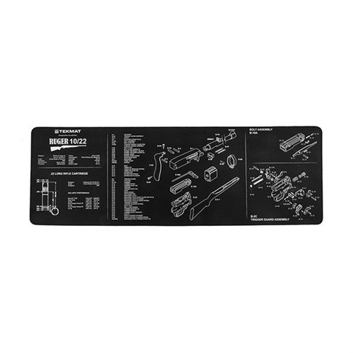 Le TEKMAT LONG GUN CLEANING MAT protège ta carabine avec son dessus en polyester doux et son fond en néoprène, tout en offrant un schéma détaillé des pièces.