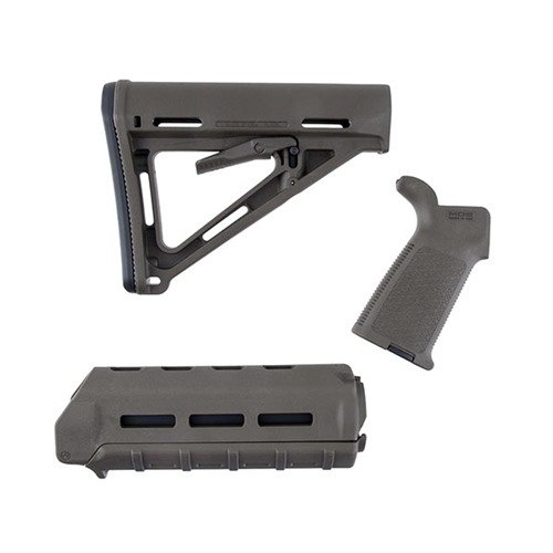Améliore ton AR-15 avec le set de mobilier MOE de MAGPUL, comprenant une crosse Mil-Spec, un garde-main carabine et une poignée, en O.D. Green.