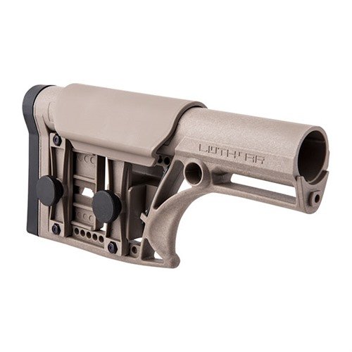 Le stock modulaire AR-15 en nylon renforcé offre un ajustement de la joue et de la longueur de tir, avec des coussinets en caoutchouc et des sockets QD pour un montage rapide.