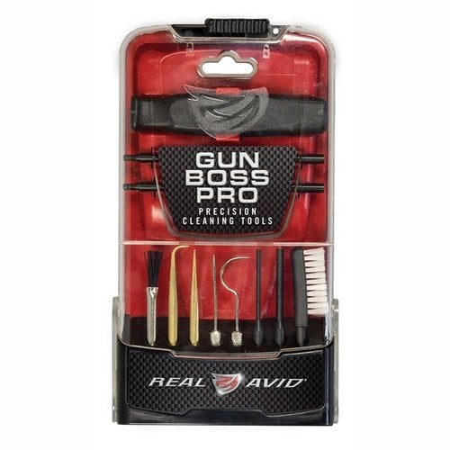 Les outils de nettoyage GUN BOSS PRO de REAL AVID sont parfaits pour éliminer le carbone, avec des tiges en acier, des brosses et un scraper en laiton à 90 degrés.