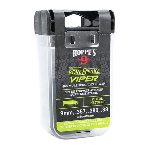 Le Pistol Viper Bore Snake nettoie, lubrifie et protège ton arme en un seul passage, avec 50% de surface de nettoyage en plus et un étui pratique.