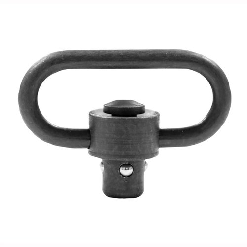 Le Push Button Swivel 1.5" Loop de GROVTEC US est en acier robuste, testé pour 450lbs, avec une finition manganèse non réfléchissante, idéal pour les sangles lourdes.