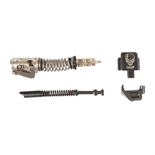 Le kit de complétion de glissière GGP comprend presque toutes les pièces internes nécessaires pour assembler ta glissière, compatible avec les glissières GGP320 et SIG P320.