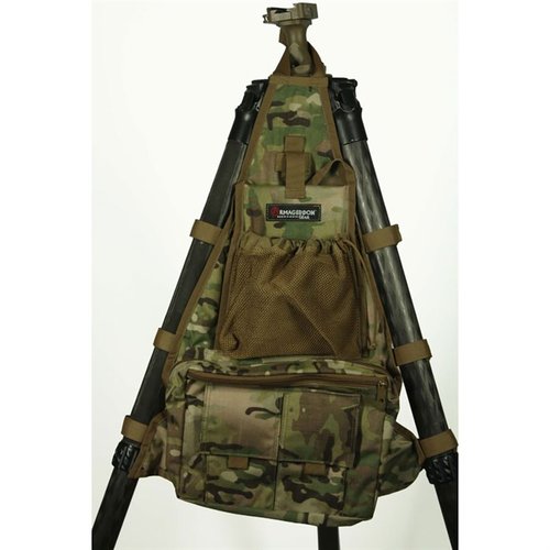 Le Tripod Caddy d'Armageddon Gear te permet de transporter facilement tout ton matériel de tir, avec des compartiments pour tes essentiels et un espace de travail pliable.
