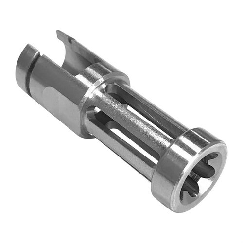 Le FLASH HIDER pour Ruger™ 10/22™ en acier inoxydable se fixe facilement sur le canon standard sans besoin de gunsmithing, offrant discrétion et performance.