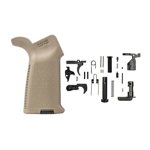 Le kit de pièces inférieures EPC d'Aero Precision inclut tout ce qu'il te faut pour assembler ton lower receiver AR-15, avec une poignée Magpul MOE® incluse.