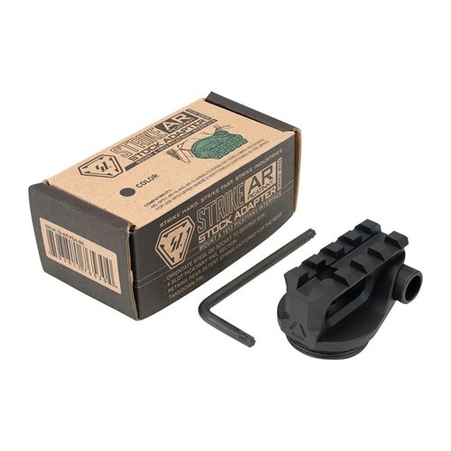 L'adaptateur de crosse Picatinny Strike te permet de monter facilement une crosse ou stabilisateur sur ton AR-15/AR-10, sans buffer, avec un rail 4 slots.