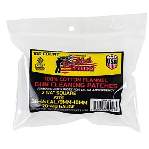 .38-.45 CAL./20-.410GA. Patches de 100 pièces, idéales pour un nettoyage efficace de ton arme, offrant une excellente absorption et un ajustement parfait.