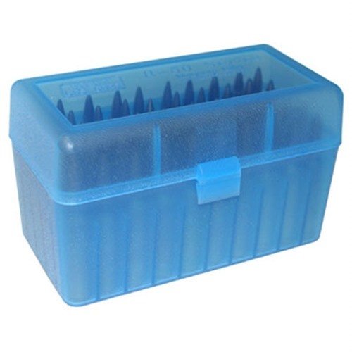 La boîte à munitions MTM de 50 cartouches Flip-Top est idéale pour le 300 WSM, 45-70 et 7mm R SAUM, offrant un rangement sécurisé et un accès facile.