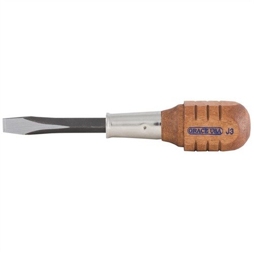 Le tournevis de dérive GRACE USA offre une lame précise, une construction durable en acier bleui et un manche en bois pour des ajustements sûrs sur les bases de lunettes.