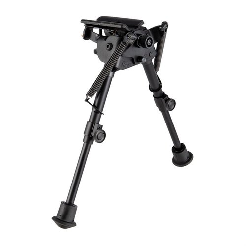 Le bipied auto-nivelant Harris 6-9" te permet d'ajuster rapidement la hauteur et de stabiliser ton arme sur des terrains irréguliers grâce à son mécanisme innovant.