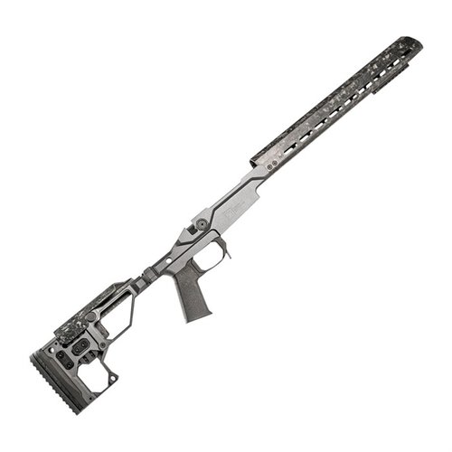 Le châssis Modern Precision de Christensen Arms est ultra-léger, réglable, en aluminium 7075, avec un garde-main en carbone FFT et un ajustement de la longueur de tir.