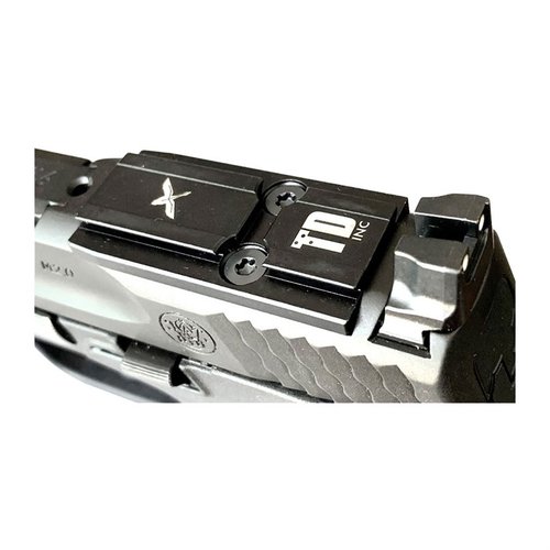 La plaque d'interface OPTICS pour S&W M&P 2.0 est en acier 4140, traitée en nitride noir, offrant une stabilité optimale pour tes viseurs avec des tolérances serrées.