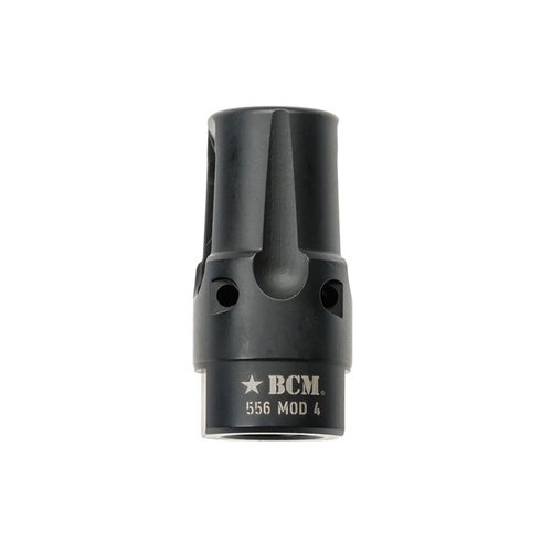 Le compensateur BCMGUNFIGHTER Mod 4-5.56 réduit le relevé de bouche, la signature de flamme et le bruit, tout en offrant une résistance à la corrosion et un faible souffle latéral.