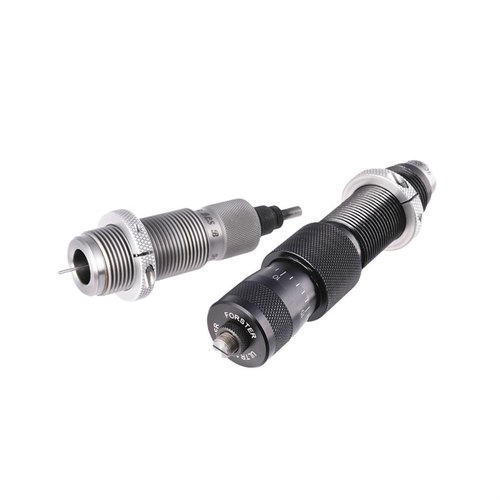 Le set de dies Forster inclut un Ultra Micrometer Seater et un Full Length Sizing Die, offrant précision et facilité d'ajustement pour tes munitions.