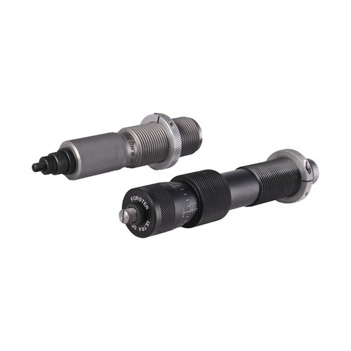 Le set de dies Forster inclut un Ultra Micrometer Seater pour un réglage précis et un Full Length Sizing Die avec E-Z Out pour un alignement optimal des douilles.