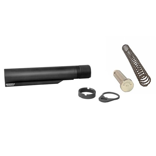 Le buffer tube Geissele en aluminium 7075-T6 est robuste, avec 6 positions, et associé à un ressort Super 42 pour une fiabilité accrue et moins de vibrations.