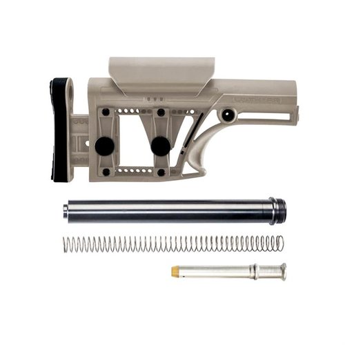 Le MBA-1 est un kit complet avec crosse ajustable, tube d'extension A2 et ressort pour .308/7.62, idéal pour personnaliser ton arme et améliorer ton confort.