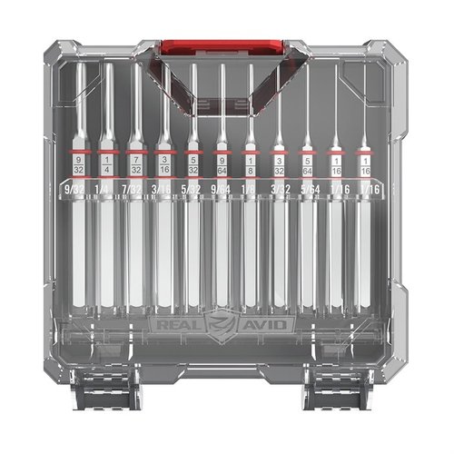 Le set de 11 pin punches Accu-Punch est conçu pour les armes à feu, en acier durci et nickelé pour résister à la corrosion, avec un contrôle précis grâce à son design ergonomique.
