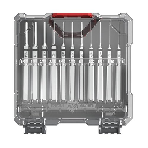 Le set de 11 pièces Accu-Punch Roll Pin Punch est fait d'acier durci avec un revêtement en nickel pour résister à la corrosion, offrant un contrôle précis grâce à sa poignée hexagonale.