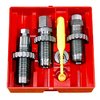 Le set de dies en acier Lee 3-Dies pour pistolet comprend un die de mise à taille complète, un die de sièges de projectiles et un die d'expansion, idéal pour recharger.