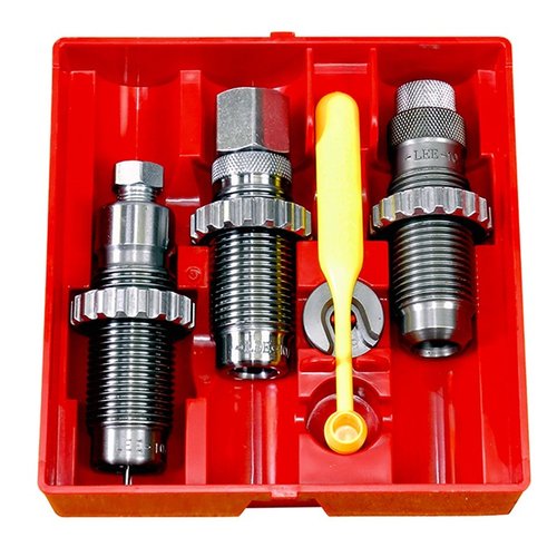 Le set de dies en acier Lee comprend un die de sizing full length, un die de seating et un die d'expansion, idéal pour recharger tes munitions .429 Desert Eagle.