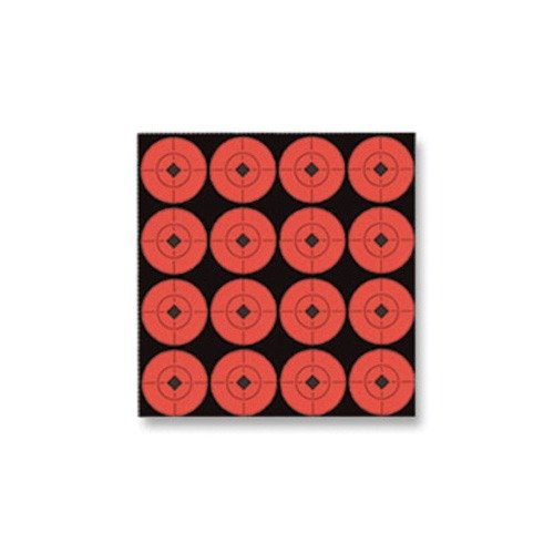 Les cibles auto-adhésives fluorescentes orange de 1,5" avec un centre noir et des lignes de réticule offrent une visibilité optimale pour régler tes carabines.