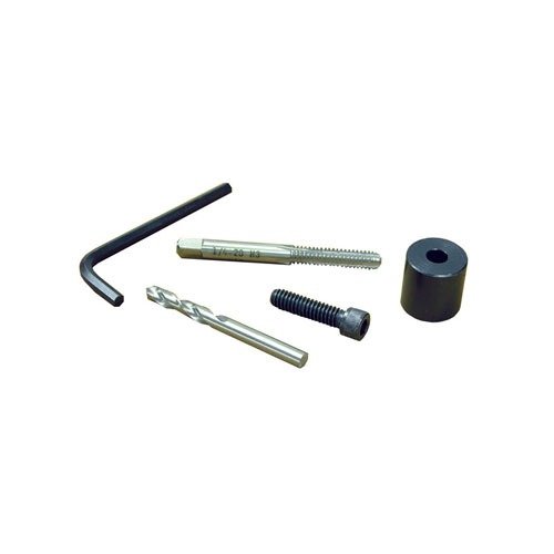 Le kit de retrait de douilles coincées Redding te permet de retirer facilement les douilles grâce à un foret, un taraud, un boulon, un bloc d'espacement et une clé.