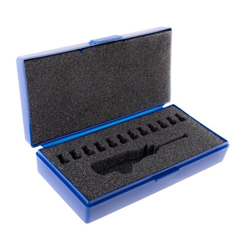 Le kit de rangement FLASH HOLE DEBUR te permet de stocker un outil de débourrage et jusqu'à 12 pilotes, idéal pour les cartouches de 22 à 45 calibres.