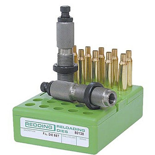 Les jeux de dies Redding FL incluent un die de redimensionnement full length et un die de mise en place standard, idéals pour un rechargement précis du 458 SOCOM.