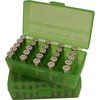 Les boîtes de munitions FLIP TOP P-100 sont parfaites pour le tir, avec une surface texturée antidérapante, empilables et un verrou Snap-Lok garanti 25 ans.