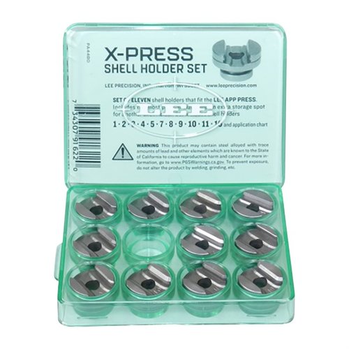 Le set X-PRESS SHELLHOLDER de LEE PRECISION comprend 11 porte-cartouches populaires pour l'App press, parfait pour plus de 115 cartouches différentes.