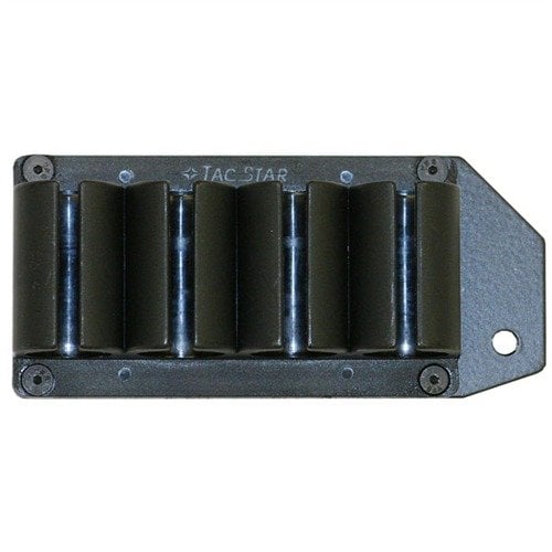 Le SIDE SADDLE SHELL HOLDER de LYMAN se fixe facilement sur le Remington 870/1100/1187, offrant un accès rapide à 4 cartouches supplémentaires.